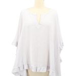 Oh My Gauze! Ruffle Trim Poncho Blouse Top Fringe Trim & Scarf Belt Snow O/S White Size L Photo 2