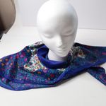 VTG Blue Purple Floral Square Scarf 31" Retro Vintage Cottage Boho Fairy Gma AOP Photo 2