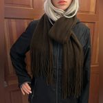 Echo Brown Ribbed Knit Fringe Scarf Photo 11