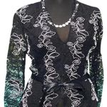 Cache Luxe Black Lace Sheer Illusion Lace Top Jacket White Trim New $228 NWT Photo 5
