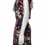 Parker π Floral Silk A-Line V Neck Dress π Scalloped Ruffles π Navy π XS Photo 1