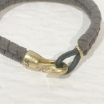 LF  Woven Dark Green Leather Bracelet Gold Hook Unisex Jewelry Photo 1