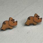 New Handcrafted Handpainted Lightweight triceratops Dinosaur Wood Earrings Orange Photo 1