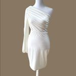 Simplee Apparel Simplee Ivory Cream Velvet One Shoulder Cut Out Mini Party Holiday Dress Small Photo 1