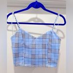 Love Tree Powder Blue Plaid Cropped Tank Top With Spaghetti Straps - Size M Photo 0