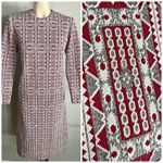 Vintage Stoner Square Geometric Knit Dress Red Gray White Tribal Mod Midi 70s Photo 1