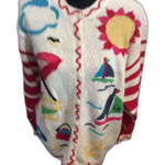 Quacker Factory Vintage Small Nautical Sailboat anchor beach sun cloud Cardigan Photo 0