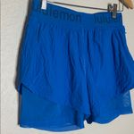 Lululemon Logo Waistband High-Rise Training Short Poolside Blue Size 8 Athletic Photo 2