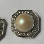 Nina Ricci Faux Pearl Silver Tone Rhinestone Clip On Earrings Signed Photo 8