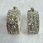 Crystal Rhinestone Covered Silver Plated Hoop Earrings Photo 0
