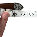 Brushed silver buckle smooth leather belt Brown Photo 5