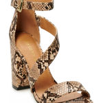 Madden Girl Hansleyy Snake Skin Block Heel Almond Toe 3-Strap Sandals Size 8 Photo 0
