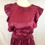 Sage Sadie &  wine burgundy smocked satin printed ruffle dress size large Photo 2