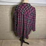Free People  Pink Black Plaid Fringe Duster Flannel Oversized Medium Photo 2