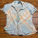 Gap Womens Plaid Button Down Shirt Short Sleeve Tie Sleeve Pastel Size M Photo 0