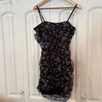 Lulus Evening‎ Impression Black Floral Organza Ruched Mini Dress Size Large Photo 2