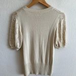American Vintage 90s Crochet Beige Short Sleeve Sweater Blouse Top Womens Small Photo 1