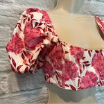 White Fox Boutique NWT  XS Puff Sleeve Flourish Crop Corset Top Pink Peony Print Photo 5