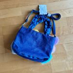 Handmade  Colorful Fluffy Heart Hand Bag, Adjustable Shoulder Strap, Blue, Denim Photo 4