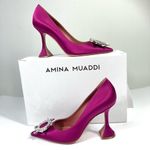 Amina Muaddi  Begum Brooch Pointed Toe Pump Magenta Size 37 NEW Photo 4