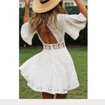 White Lace Floral Embroidery Short Sleeve Mini Dress BOHO Size L Photo 15
