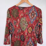 CHAPS Top Woments XL Orange Red Polyester Layered Sheer Sleeves Western Aztec Photo 6