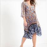 Eloquii  Floral Mixed Print Satin Asymmetric‎ Pleated Plus Size Midi Dress 16 529 Photo 0