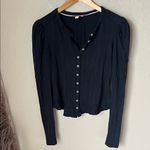 Pilcro  Black Button ribbed puffed shoulder long sleeve top Photo 1