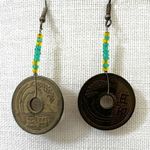 Green beaded Chinese coin earrings Photo 0