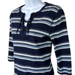 Vintage LRL Lauren Jeans Co Ralph Lauren Striped Lace Up 3/4 Sleeve Top Women S Blue Photo 1