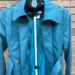 Ambition Double Breasted Trench Coat Teal Belt Women Size Small Chic Lightweight Blue Photo 9