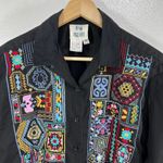 Vtg.TOGETHER! Black Button Up Shirt Medium‎ Embroidered Boho Ethnic Folk Artsy Photo 1