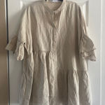 Petal and Pup Womens 14 Tan Linen Tiered mini Dress Oversized Lagom Clean Girl Photo 0