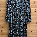 Loft NWT  Size 12 Viscose Dark Floral Leaf V Neck Long Sleeve Midi Dress Photo 0