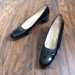 Salvatore Ferragamo • vintage black patent pumps heels block round toe chain Photo 11