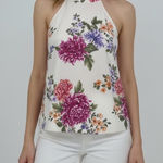 Forever 21  Floral Halter Tank Top Women's Size S White Pink Purple Casual Photo 0