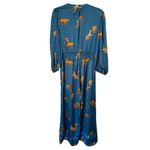 Umgee NWT Teal Satin 3/4 Balloon Sleeve Wide Leg Tiger Print Jumpsuit, Large Photo 6