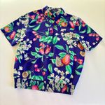 Vintage Asayo Short Sleeve Half Button Up Fruit Print Blouse Size Small Purple Photo 8