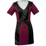 Rebecca Minkoff  Plum Purple V-Neck Black Lambskin Leather Panel Mini Dress Sz 0 Photo 4