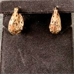 Open work Cutout Gold Over Sterling Silver Hoop Huggie Earrings 925 Turkey Photo 5