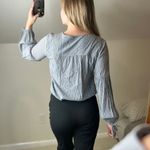 Abercrombie: Striped Balloon Sleeve Floral Embroidered Long Sleeve Blouse Blue Size M Photo 1