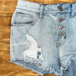 EXPRESS  Light Wash Expose Button Fly Distressed High Rise Shortie Shorts Photo 1
