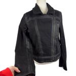 Paige Sydney Moto Jacket Night Flight Sherpa Coated Black Stretch Denim Large Photo 4