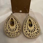 Wooden Teardrop Earrings Gold Photo 2