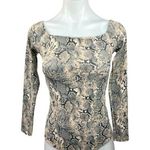 Bershka Gray Animal Snakeskin Print Square Neck l Long Sleeve Bodysuit Top Sz M Photo 0