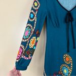 Aryeh Teal Retro Floral Knit Sweater Dress Small Colorful #festival Photo 2