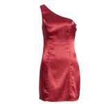 NWT  Dresses Lulus Burgundy Lisette Satin One-Shoulder Mini Dress Photo 2