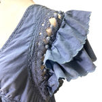Anthropologie  V Neck Eyelet Lace Mini Dress Ruffle Sleeves Blue Medium Cotton Photo 3