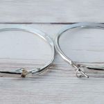 Vintage Stud Earrings 1.5" Silver Tone Large Flat Hoops Photo 5