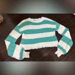 Beach Riot  Teal and White Knit Sweater Bell Sleeve XS Photo 2